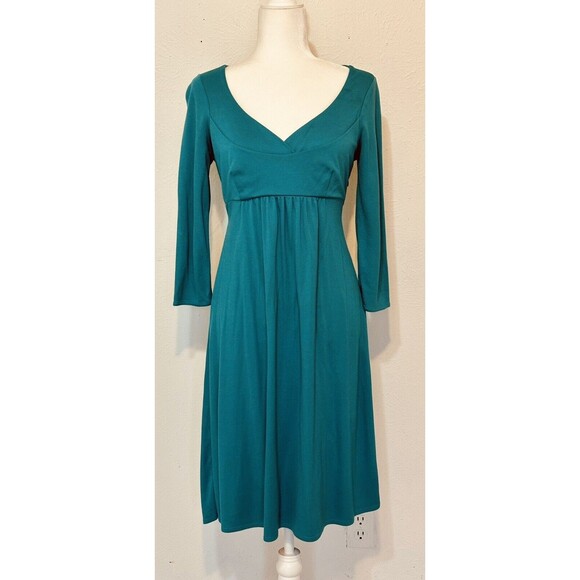 Ann Taylor LOFT Women Size 6 Teal Empire Waist Tie Back Dress Feminine Preppy - Picture 1 of 8